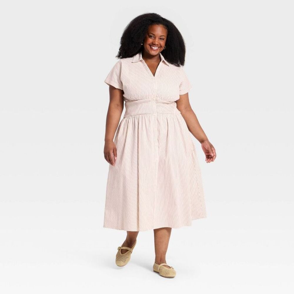 Women's Plus Dolman Short Sleeve Maxi Shirtdress - Ava & Viv Berry Striped 2X